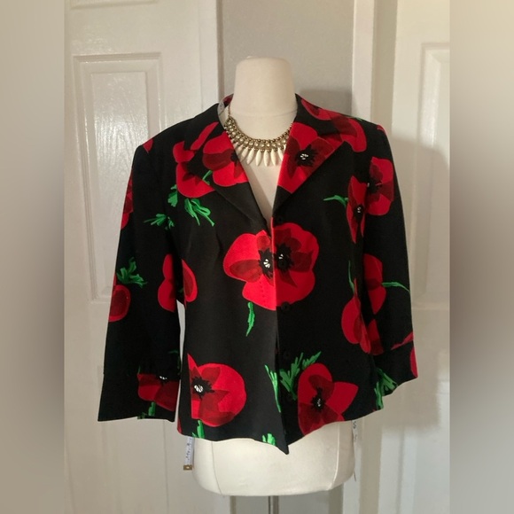 Carlisle Women's Blazer Floral Red Poppy Size 12 Dark Moody Bloomcore Unique - Picture 1 of 8